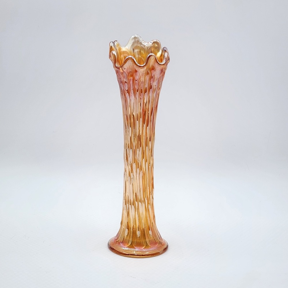 Antique Fenton April Showers Carnival Glass Swung Bud Vase Marigold 11.75"